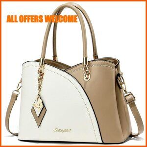 Synthetic Leather Tote Satchel Shoulder Bag with 6 Pockets for Women